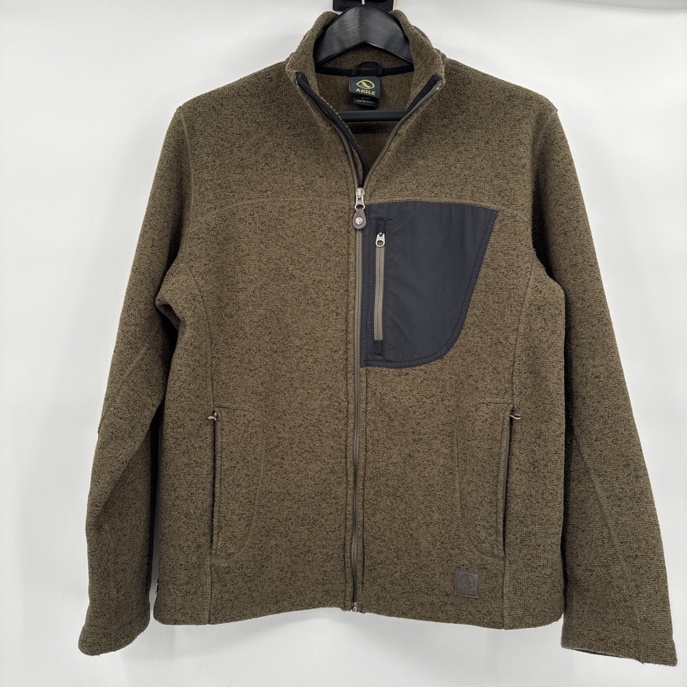 Aigle Polartec Full‎ Zip Men's Size M Brown Black Moteled Fleece Jacket